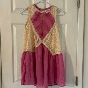 Umgee USA Boho Lace Sleeveless Dress Pink & Cream Size Small
